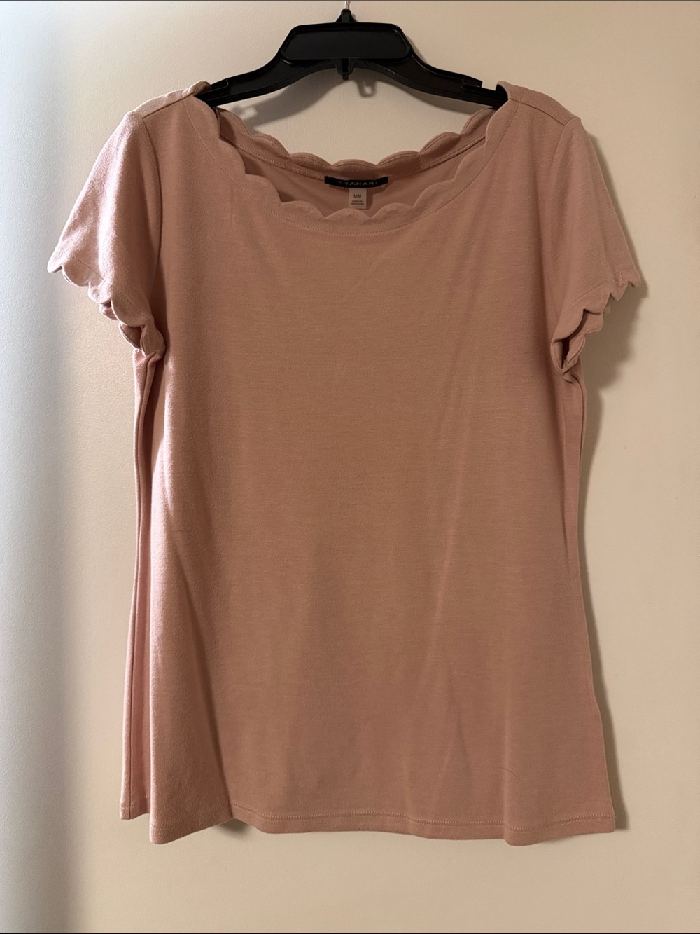Tahari Blush Scallop-Edge Short Sleeve Top
